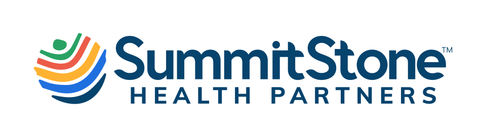 SummitStone Health Partners logo featuring a colorful abstract design with green, red, yellow, and blue curved lines forming a shape to the left of the bold blue text "SummitStone Health Partners.