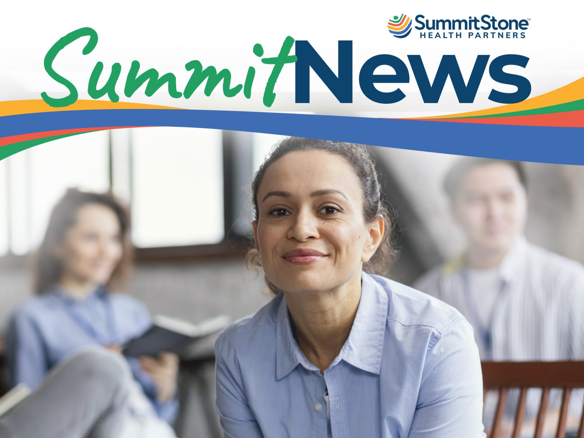 SummitNews logo and branding above a smiling woman sitting in a meeting with two colleagues blurred in the background.